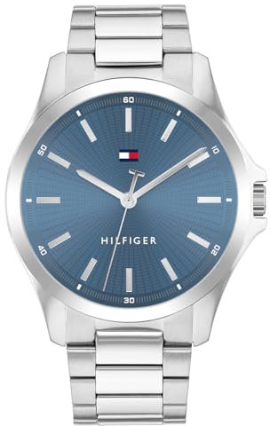 Tommy Hilfiger Uhr mit DREI-Zeiger-Quarzwerk für Herren mit Silbernes Edelstahlarmband - 1710670