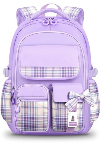 Dokeno Kinderrucksack Mädchen, Schultasche Mädchen Teenager, Lässige Schulrucksack Wasserdichte, Rucksack mit Brustgurt, Kawaii Rucksack Mädchen für Schule oder Reisen, 26 x 18 x 40CM