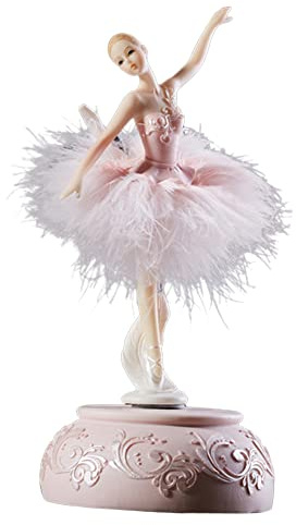 Generic Ballerina Caja de música giratoria con falda de bailarina y lago Rosa 10 x 10 x 23 cm