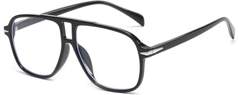 Long Keeper Retro Pilot Sonnenbrille Pilotenbrille Herren Damen Vintage Sonnenbrille Piloten 70er Klassisch Eckige Pilot Brille mit UV400 Schutz, 56MM (Schwarz Rahmen - Transparent Linse)