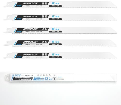 MUOZLOP 5 Pack 300mm Säbelsägeblätter Set，14TPI Sägeblätter für Säbelsäge，für Metall Säbelsägeblätter (5, 14TPI 300mm)