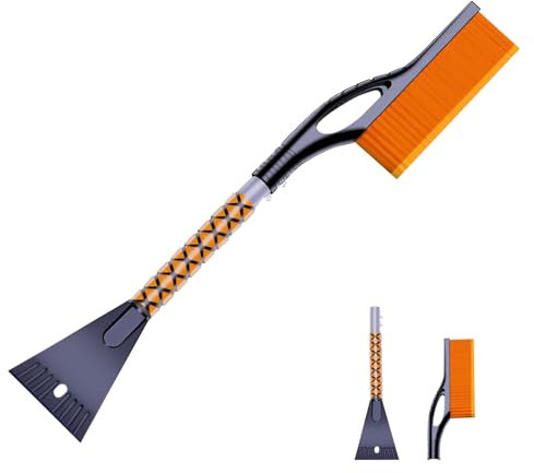 HTRTRR Eiskratzer Auto mit Schneebesen 2 in 1, Abnehmbarer Eisschaufel und Schneeschieber, Kratz EIS & Schnee, Rutschfester Griff, Robuste Borsten, Winter Autozubehör für Windschutzscheiben