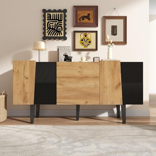 WASAGA Mobile TV Contemporaneo con Spazio per il Televisore da 60” Centro di Intrattenimento in Legno con Gambe in Legno Massiccio per Stand TV Credenze e Console Multimediali (Quercia)