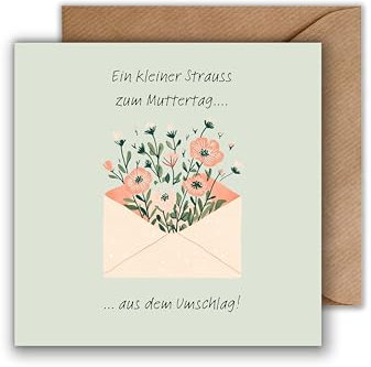 WBdesignz Muttertagskarte mit Blumenstrauß mit Umschlag – liebevolle Grußkarte zum Muttertag - Blumen - Karte für Mama mit Blumenmotiv - Briefumschlag - Stil - quadratisch (125 x 125 mm)