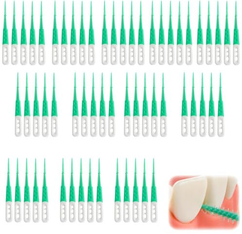 OUDQFCJ 60 Stück Interdentalbürsten, Silikon Zahnzwischenraumbürsten, Dentalbürsten mit Box, Gebogene Form Zahnsticks für Reinigung schwer zugänglicher Zahnzwischenräume