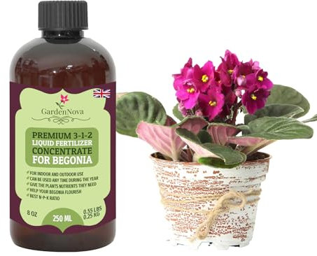 Premium Liquid Begonia Fertilizer - 3-1-2 Concentrate for Indoor Plants and Flowers by GardenNova | Organic Plant Food for Begonias - 8oz