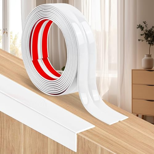Winkelprofil Selbstklebend - Flexibler Kunststoff Kantenschutz & Wandschutz, Weichsockelleiste für Fenster, Tische, Arbeitsplatte & Wandecken (Weiß, 20cm×3m)