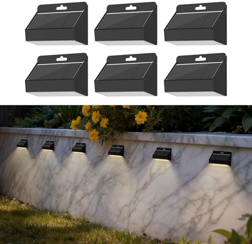 Smiling Shark Solarleuchten für Außen, LED Solar Wandleuchte Aussen IP65 Wasserdichte Wandlampe Solar Zaunleuchten für Garten Stufen Zäune Geländer Terrasse Balkon Treppen, Warmweiß (6)