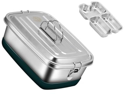 Auslaufsichere Lunchbox aus Edelstahl 304, funktionaler Lebensmittelbehälter aus Edelstahl für die Zubereitung gesunder Mahlzeiten (2 Etagen und 3 Zellen, 2000 ml)