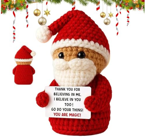 Generisch Gehäkelte Weihnachtspuppe | Inspirierende Festliche Dekoration | Positive Häkel Weihnachtsmann Puppe Mit Karte | Für Freunde Kinder Männer Frauen Mädchen Teenager Vater Mutter