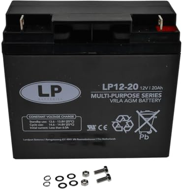 LP Batteries LP12-20 VRLA, Standby Battery 12Volt, 20Ah / 20hr with AGM technology- Suitable for Golf Carts, E-Bikes, Mobility Scooters Applications, Reliable & Maintenance Free - NSA LP12-20 T3