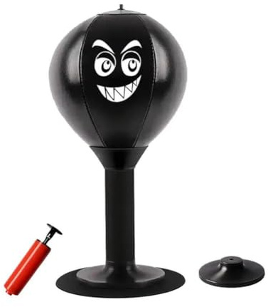 Desktop-Boxsack - Stressabbau-Punchball mit starkem Saugnapf, Schreibtischboxen Speedball für Büro, Zuhause, Federrückprall Stress Buster Spielzeug für Kollegen & Freunde (Schwarz)