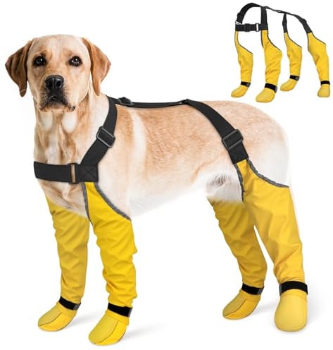 DQGHQME Hunde-Hosenträgerschuhe, Staub- und rutschfest, 6-Fach verstellbar, ideal für Parkett und Schnee, mit 360°-Reflektoren für die Pfoten