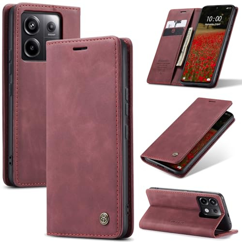 Ottcooed Coque pour Xiaomi Redmi Note 13 Pro 5G, Etui Protection Housse Premium en Cuir PU, Emplacements Cartes Magnétique Pochette de Portefeuille Flip Case pour Xiaomi Redmi Note 13 Pro 5G - Rouge