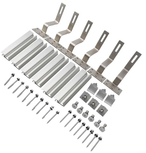 Kit de rail de montage pour panneau solaire en aluminium avec pinces d'extrémité et crochets de toit pour toits en brique – 6005-T5 anodisé, longueur du rail de 20 cm (lot de 2 (pour 30 mm)