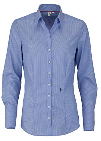 Seidensticker Damen Hemdbluse Langarm Slim Fit Gemustert Bügelfrei Bluse, Blau (11), 34