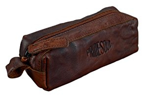 PRIDE AND SOUL 47175 Schlamperrolle, Federmäppchen aus Rindsleder, Federmappe, Ledermappe, Federtasche, Stifteetui für Schüler Studenten, das mobile Büro, Schreibutensilien, braun, ca. 20 × 6 × 7 cm