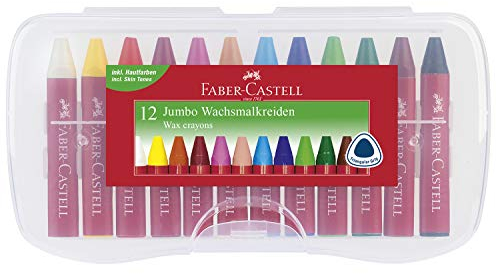 FABER-CASTELL 120011 - Wachsmalkreiden Jumbo, 12er Box sortiert