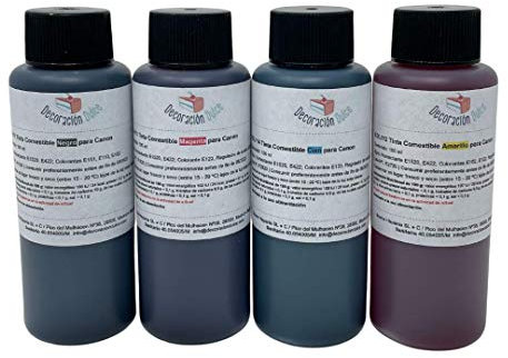 4 X Botellas de tinta comestible de 100ml compatible con impresoras Canon. Bramacartuchos, envío desde Madrid (4 Colores)