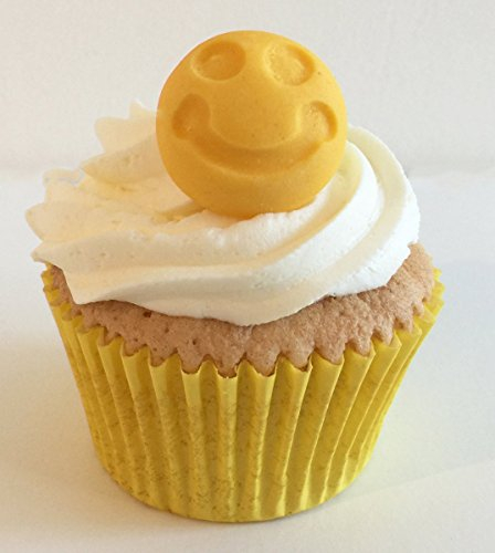 6 Handgemachte Kuchendekorationen aus Zucker: Gelb Smiley Gesichter / 6 Yellow Sugar Smiley Faces