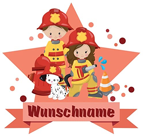 Samunshi® Feuerwehrmann Wandtattoo Türschild mit Name personalisierbar Kinderzimmer Türaufkleber Baby Wandaufkleber - 50x43cm mehrfarbig