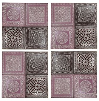 4er Set Orientalisches Wandbild Wanddeko Sahra-3-30cm aus Metall | Orientalische Vintage Wanddekoration Für Wohnzimmer, Schlafzimmer oder Küche | marokkanisches Fliesen Design als Dekoration