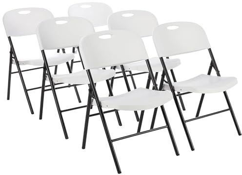 Amazon Basics Sturdy Foldable Portable Plastic Chair, 350-Pound Capacity, Space Saving for Events and Seating, White, 6-Pack