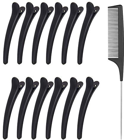 12pcs Hair Sectioning Clips + 1pcs Professional Anti-static Metal Tail Hair Comb, Makeup Hairdresser Clips for Styling of Women Girls Hairdressing Salon Tool Set