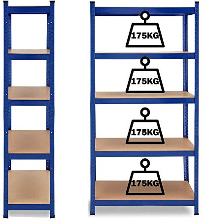 180cm x 90cm x 40cm 5-Tier Shelf, Steel & MDF Boltless Shelves, 875kg Total Capacity/175kg Per Shelf Garage shed Storage Shelving Units, 3 Year Warranty (Blue)