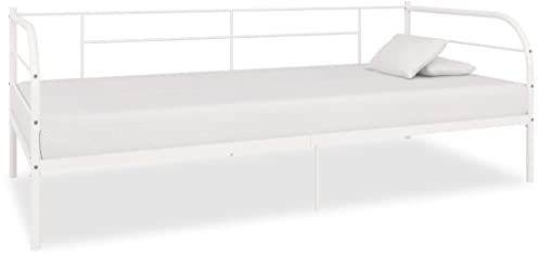 vidaXL Bettgestell Metallbett Bettsofa Bett Tagesbett Kojenbett Einzelbett Schlafzimmerbett Lattenrost Bettrahmen Weiß Metall 90x200cm