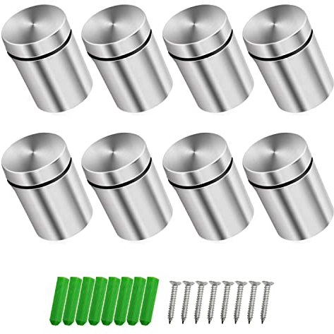 WJUAN 8 Stück 18 x 26 mm Silber Abstandshalter Edelstahl, Nagel Schilder Abstandshalter Schilderhalter, Schraube Glas Standoff Halter für Montieren und Befestigung des Glases