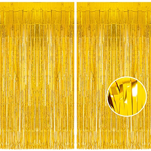 Gold Metallic Lametta Folie Fransen Vorhänge,BRAVESHINE Sparkle Metallic Photo Booth Hintergrund Lametta Tür Vorhänge Für Weihnachten Geburtstagsfeier Disco Deco (2 Stück, 1x2,5 m)