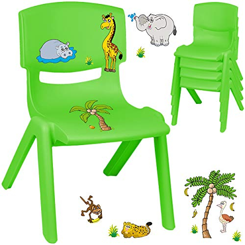 alles-meine.de GmbH Kinderstuhl/Stuhl - Motivwahl - grün + Sticker - Zootiere & Giraffe - Plastik - bis 100 kg belastbar/kippsicher - für INNEN & AUßEN - 0-99 Jahre - stape..