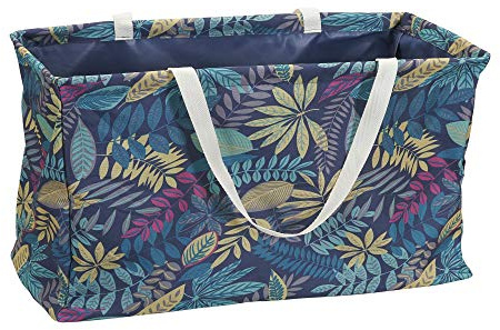 Household Essentials Large Canvas Utility Tote Bag with Handles | Collapsible Storage Basket for Laundry, Groceries, College, Beach, Car & More | Water-Resistant Lining | 11x22x13
