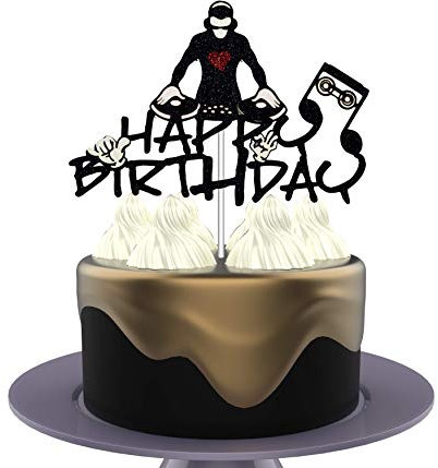HAKPUOTR DJ Happy Birthday Cake Topper, Hip Hop Cake Topper, Disco Theme Party Supplies, Rock DJ Themed Birthday Party Supplies