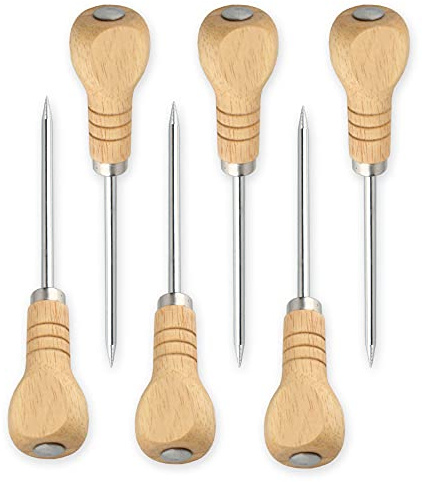Yzurbu 6pcs Ice Pick for Breaking Ice, Stainless Steel Ice Pick Tool with Safety Wooden Handle for Kitchen