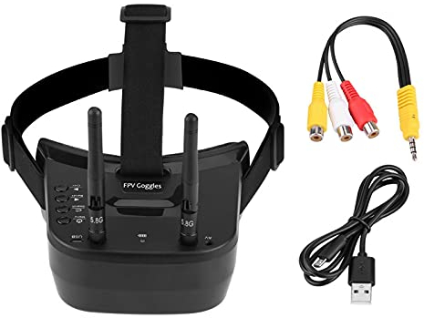 Kuuleyn FPV-Brille, 5,8 G FPV-Brille FPV RC-Drohnenbrille 5,8 G 40 Kanäle Mini-FPV-Brille 3 Zoll 480 * 320 Display Eingebauter 3,7 V 1200 mAh Akku für FPV Quadcopter Drohnen