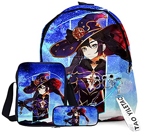 Anime Game Venti Klee Rucksack High School Student Schultasche 3-teiliges Set Rucksack Schultertasche Stifteetui für Teenager Jungen Mädchen, Typ5, 29x40x13cm