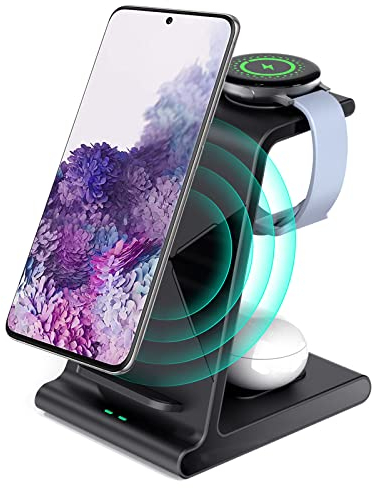 Aukvite Wireless Charger 3 in 1, Fast Wireless Charging Station Dock for Samsung S25 Ultra/S24/S23/S22/S21+/S10/S9/S8/Galaxy Z Fold and Galaxy buds, Watch Charging Station for Galaxy watch 7/6(Black)