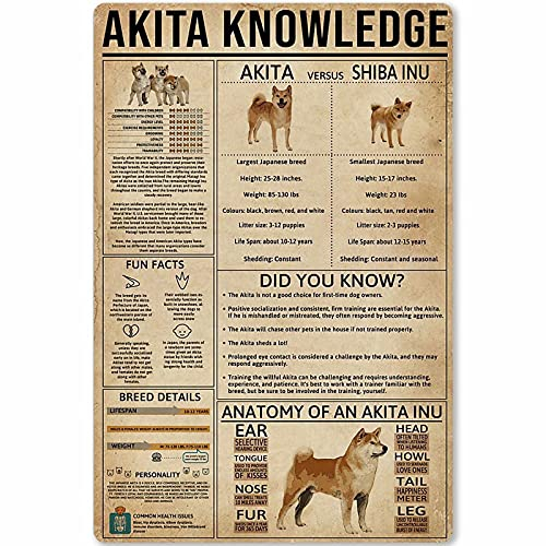 Akita Knowledge Metal Blechschild Anatomie eines Akita Inu Poster Plaque für Schulbildung Bar Cafe Club Home Küche Infografik Wanddekoration 8x12 Zoll