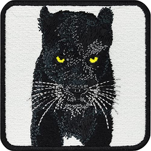 Black Panther Aufnäher mit Stickerei | Black Panther Patch Wildkatze Bügelbild Leopard Aufbügler zum annähen/aufbügeln | Save the Earth Wildlife protection Umweltschutz Abzeichen | 75x75mm