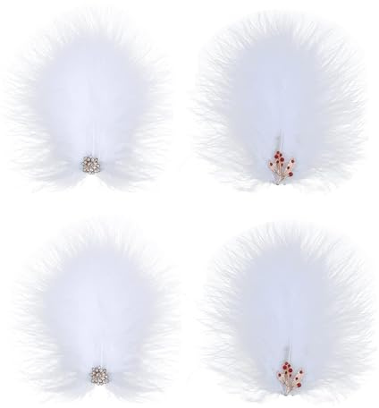 MWOOT 4 Pièces Pinces Cheveux Plumes Blanches Fascinators, Pinces à Cheveux en Strass Faites à la Main, Coiffe Barrettes pour Femmes et Filles, Accessoire Cheveux épingles à Cheveux Fête