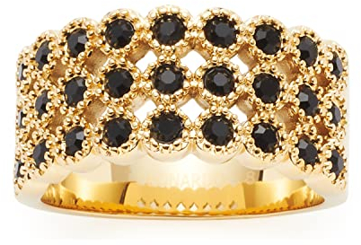 Leonardo Jewels Confetti Ring aus Edelstahl, goldfarbener Bandring mit schwarzen Glaskristallen, Statement Damenring Gr.18 (56), Modeschmuck für Damen, 022168