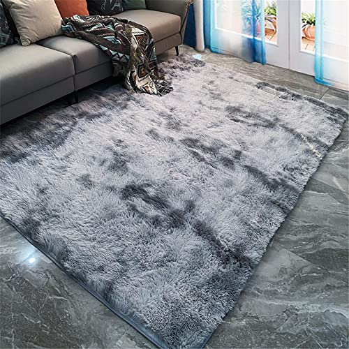 Hiseng Teppich Wohnzimmerteppich Langflor Weich Flauschig Teppiche Anti-Rutsch-Shaggy-Bereich Esszimmer Home Innenbereich Schlafzimmer Bodenmatte Heimdekoration (120x160cm,dunkelgrau)