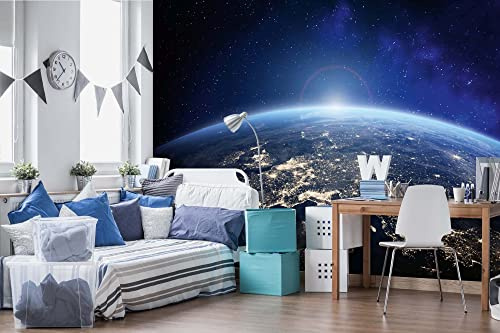 Vlies Fototapete STADTLICHTER AUS DEM WELTRAUM 375 x 250 cm (inkl. Kleister) - Vlies Tapete, Wandtapete, Wandbilder - Tapete für Wohnzimmer Schlafzimmer, Büro, Küche - Montagefertig