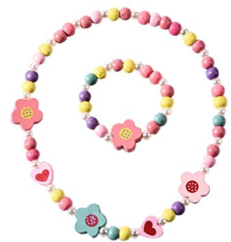 TENDYCOCO Kinder Schmuck Set - Bunte Holzperlen Halskette Und Armband FüR MäDchen Ideal FüR Altersgruppe 4-6 Jahre Perfekt FüR KostüMpartys Und Geschenke
