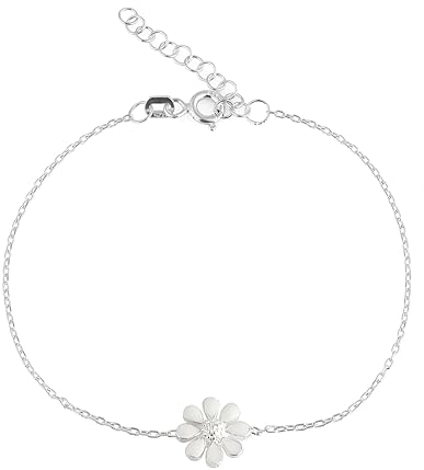 Einzelstück® Armband Daisy mit Gänseblümchen I Armkette 925 Sterling Silber 18K vergoldet I Antiallergen & Nickelfrei (Daisy Armkette Silber)