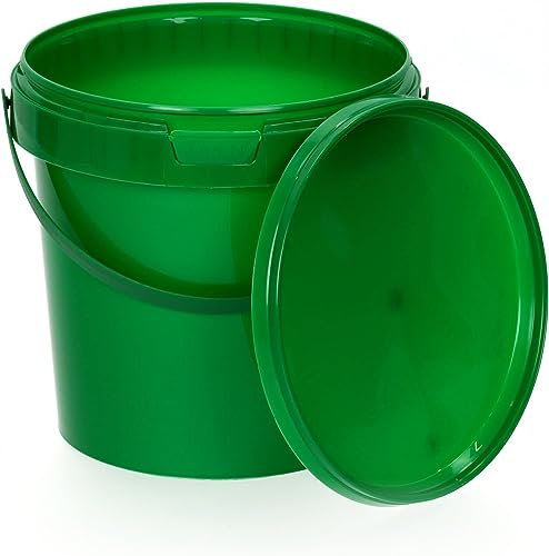 BenBow bucket with lid 0,22 gal (1l) green 100x 1 liters - food-safe, stable, airtight, leak-proof, odourless - plastic storage container, with handle - empty
