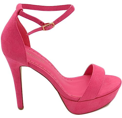 Sandali Donna con Tacco Alto a Spillo 15 cm e Plateau 5 cm Cinturino alla Caviglia in camoscio Fucsia (40 EU)