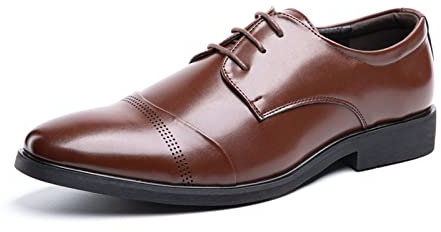 Zapatos Oxford Hombre Derby Zapatillas Vestir Cordones Brogues Zapatos Boda Formales Negocios Casuales 1015 Marrón Tamaño 39
